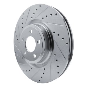 Ford Police Interceptor Utility Brake Rotor (1) - Front Left - R1 Concepts - Drilled & Slotted - Silver - `20-`25